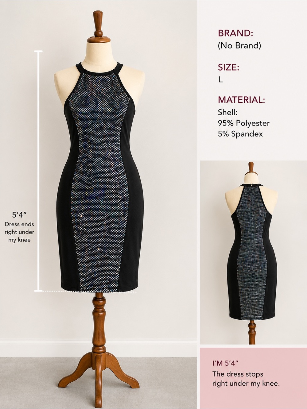 Sparkly Black Rhinestone Bodycon Dress Size Large Dress
